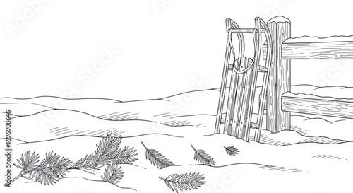 Winter Sled Scene A Snowy Day Illustration