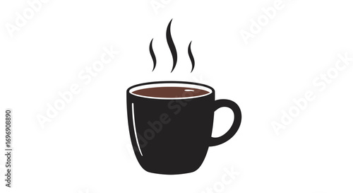 Minimalist coffee mug with steam on white background