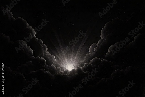 Dramatic Sky with Sun Rays Emerging from Clouds