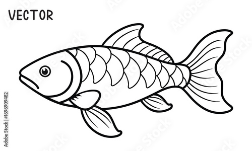 Common carp fish outline vector, Common carp coloring book page line art drawing vector illustration