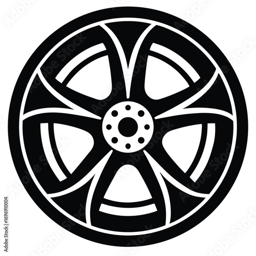 Black and White Car Rim Illustration with Unique Five Spoke Design Element
