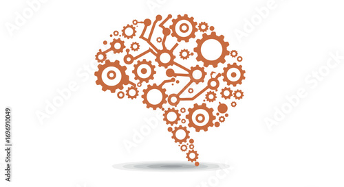 Abstract brain made of gears with circuit connections in a minimalist design