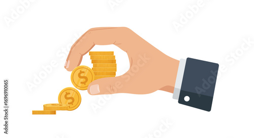 Hand placing coins stack on surface, economic growth concept