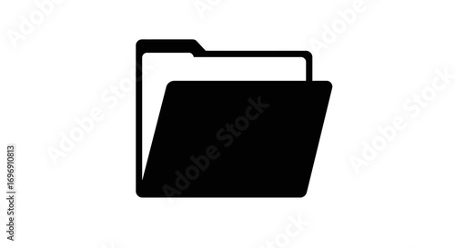 Minimalist silhouette of an open folder icon on white background