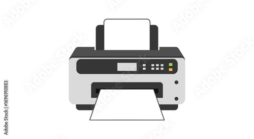 Home office printer with paper in minimal flat design