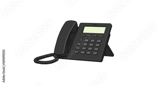Classic office desk telephone with keypad on white background
