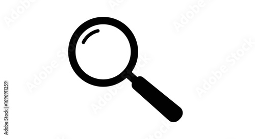 Minimalist magnifying glass icon in black silhouette style