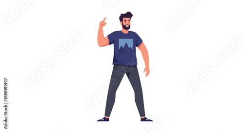 Casual male character in flat design gesturing upwards