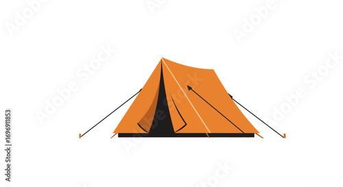 Orange camping tent on white background in minimalist design