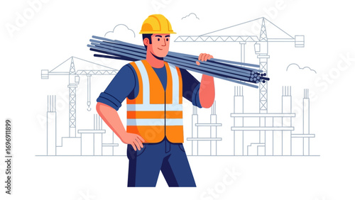 Construction worker in action: A dedicated construction worker, complete with a hard hat and safety vest.