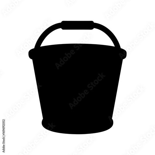 A solid black silhouette of a bucket with a handle standing upright