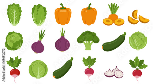 Fresh vegetables variety set with flat design for healthy eating and cooking concepts