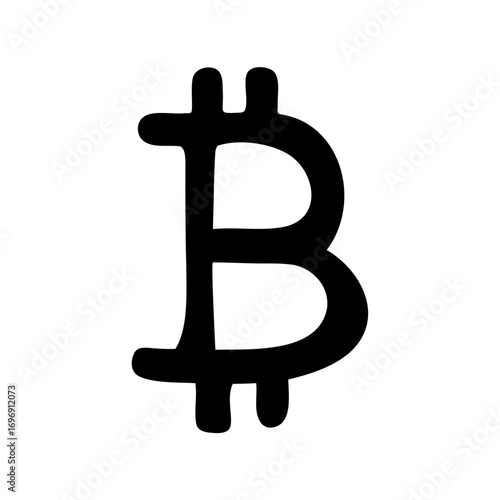 Simple black and white illustration of Bitcoin symbol on a white background