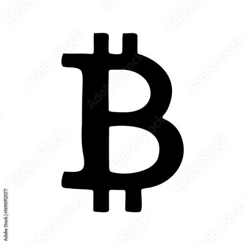 Black and white simplistic illustration of the iconic Bitcoin currency symbol