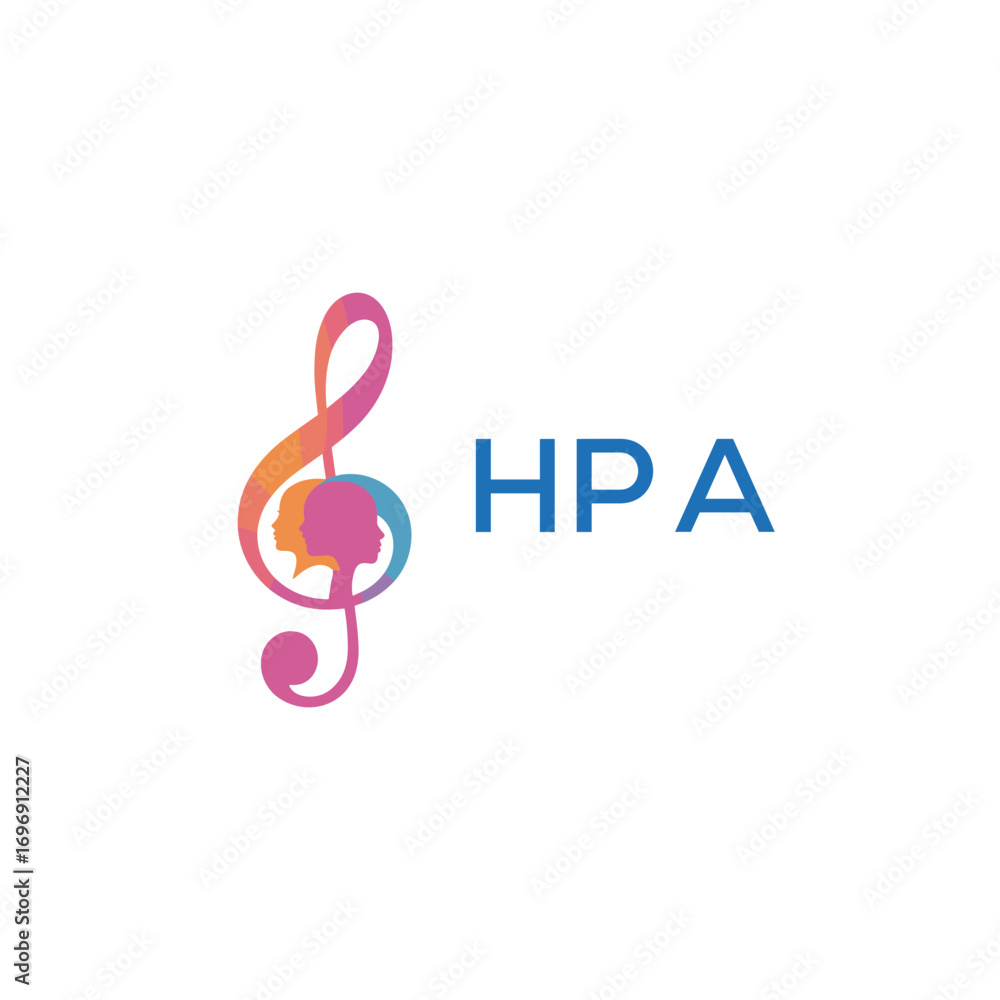 Fototapeta premium HPA “Colorful music logo with human faces and treble clef design” HPA Later Logo, “Creative music academy logo with silhouette heads and notes” 