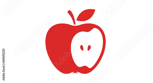 Minimalist red apple with leaf featuring hidden bite design