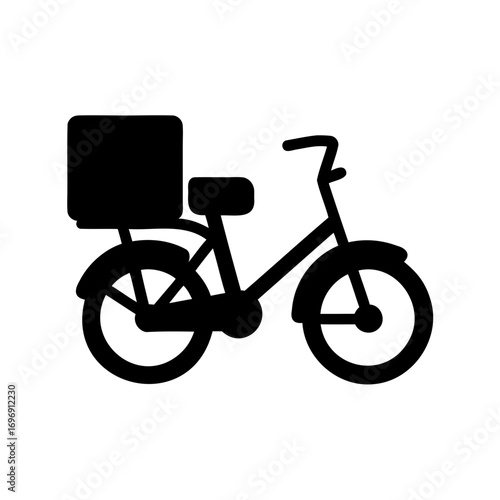 Black silhouette illustration of a delivery bicycle with a package on the back