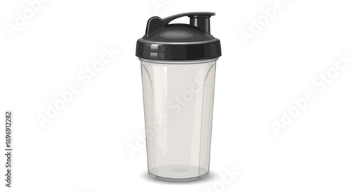 Transparent plastic protein shaker bottle with black lid for fitness and gym enthusiasts