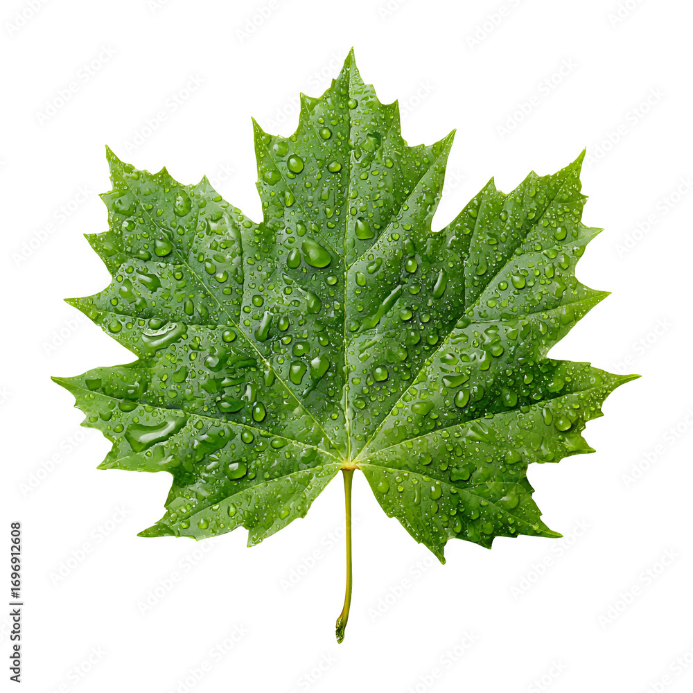 Fototapeta premium Dewdrops on a Green Maple Leaf