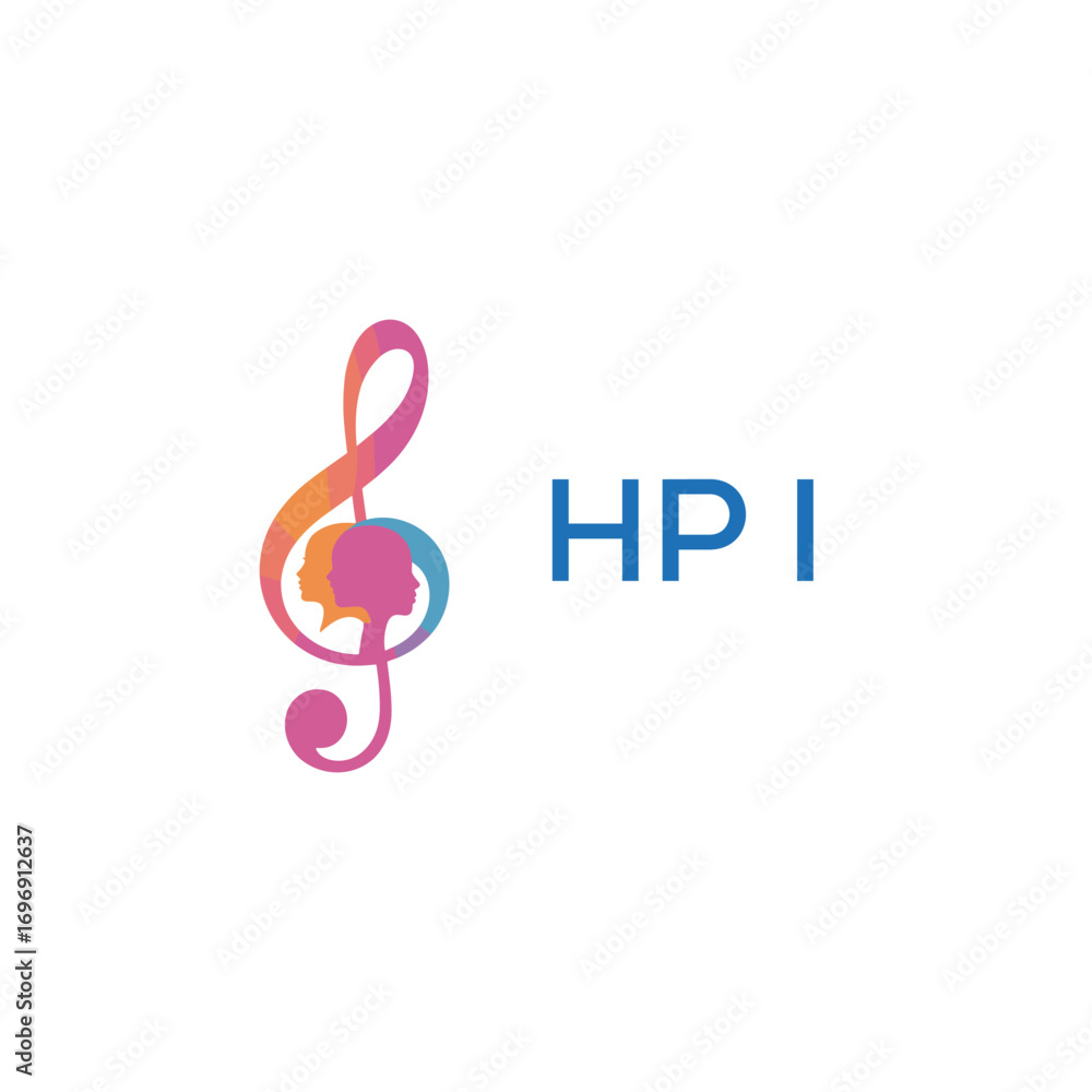 Fototapeta premium HPI “Colorful music logo with human faces and treble clef design” HPI Later Logo, “Creative music academy logo with silhouette heads and notes” 