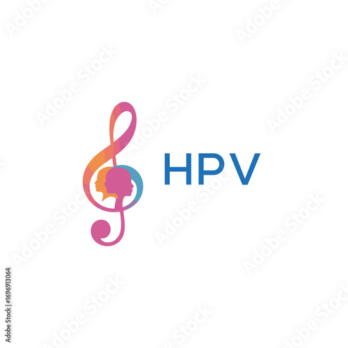 HPV “Colorful music logo with human faces and treble clef design” HPV Later Logo, “Creative music academy logo with silhouette heads and notes” 
