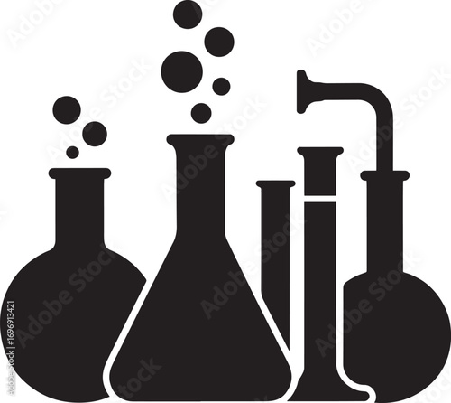 Black laboratory flasks and test tubes with bubbles vector