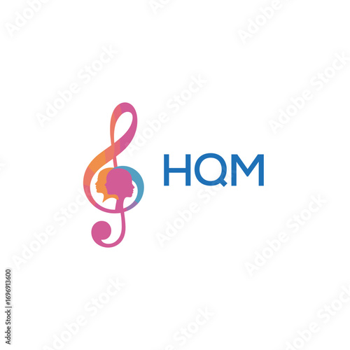HQM “Colorful music logo with human faces and treble clef design” HQM Later Logo, “Creative music academy logo with silhouette heads and notes” 
