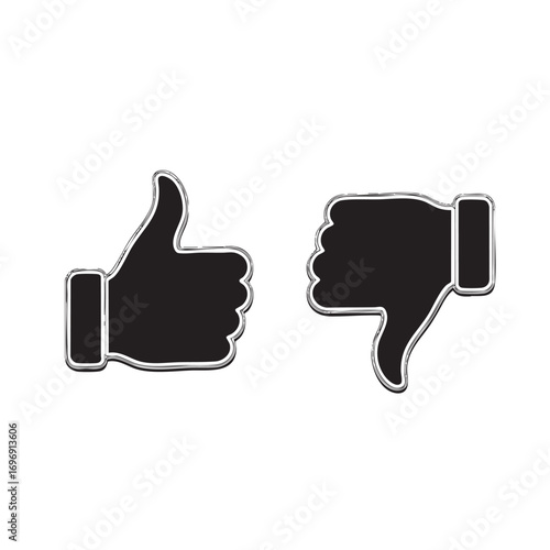 Black silhouette icons of a thumbs up and thumbs down gesture with white outlines on a white background