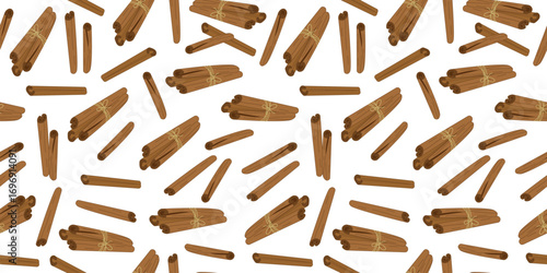 Seamless pattern of cinnamon, spice cinnamon sticks. Medicinal, cosmetic, culinary plants. Spices for cooking. Ingredient for healthy warming vitamin drink.