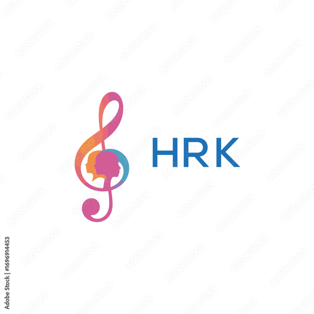 Fototapeta premium HRK “Colorful music logo with human faces and treble clef design” HRK Later Logo, “Creative music academy logo with silhouette heads and notes” 