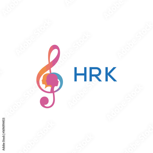 HRK “Colorful music logo with human faces and treble clef design” HRK Later Logo, “Creative music academy logo with silhouette heads and notes” 
