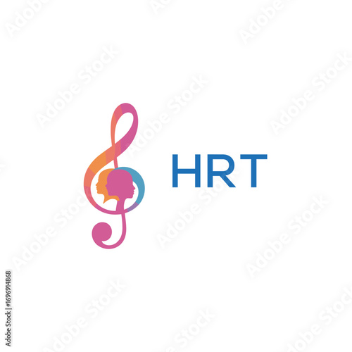 HRT “Colorful music logo with human faces and treble clef design” HRT Later Logo, “Creative music academy logo with silhouette heads and notes” 
