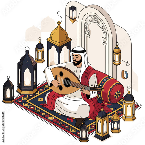 Oud Player - Middle Eastern Music and Culture Vector Illustration