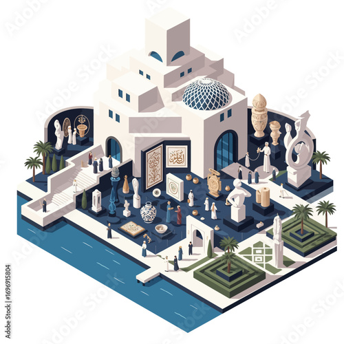  Isometric Vector Illustration of Qatar Museum of Art and Islamic Art Collection