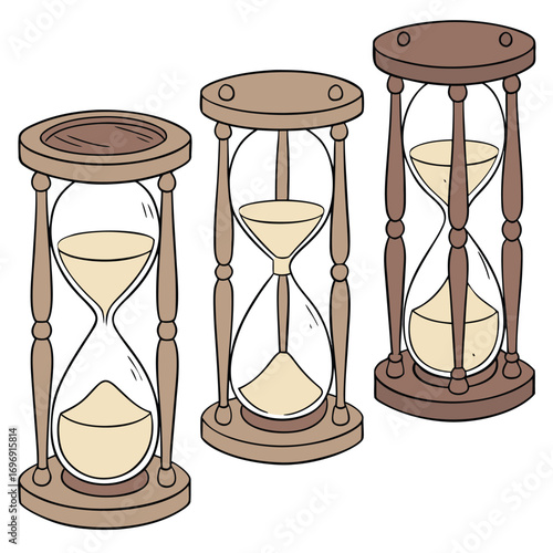 Elegant hourglass collection representing time management, deadlines, and nostalgia with a classic, timeless appeal that evokes reflection and contemplation