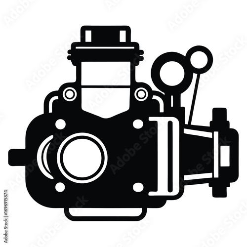 Black Detailed Silhouette Illustration of a Vintage Film Camera with Intricate Design Elements
