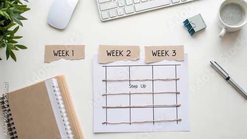 Wallpaper Mural Monthly Goal Plan with Weeks and Progress Tracker on Desk Torontodigital.ca