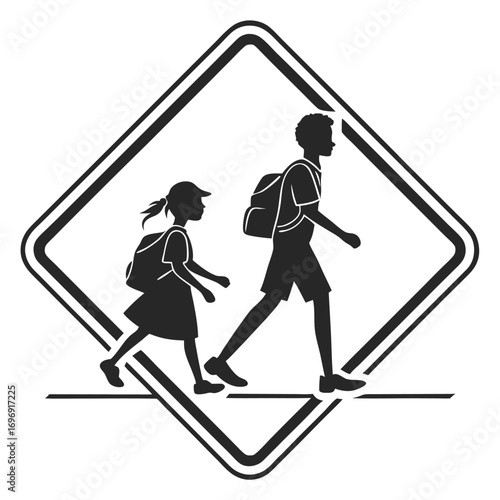 School Crossing Sign Silhouette of Girl and Boy Walking Together pedestrian crossing traffic sign