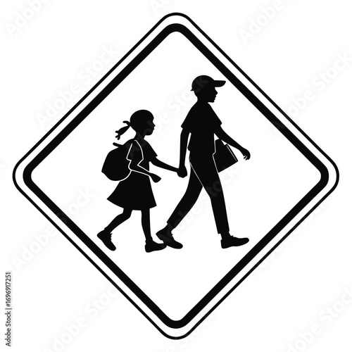 School Crossing Sign Silhouette of Girl and Boy Holding Hands pedestrian crossing traffic sign