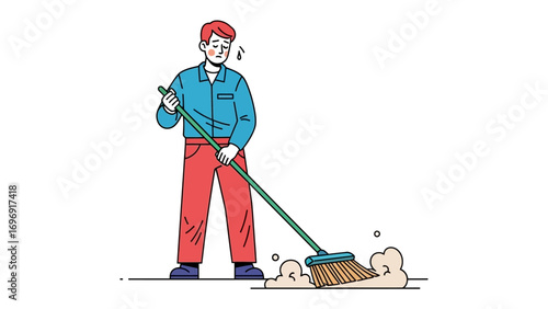 Sweeping with Care: A diligent individual is captured while engaging in a cleaning activity, showcasing a commitment to cleanliness and order.