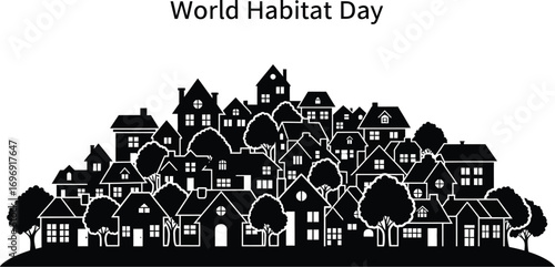 World habitat day with houses and trees in a town