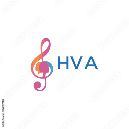 HVA “Colorful music logo with human faces and treble clef design” HVA Later Logo, “Creative music academy logo with silhouette heads and notes” 
