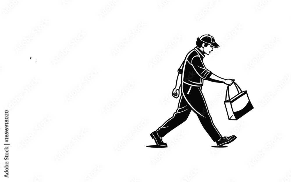 Fototapeta premium Silhouette of a running young woman with shopping bags