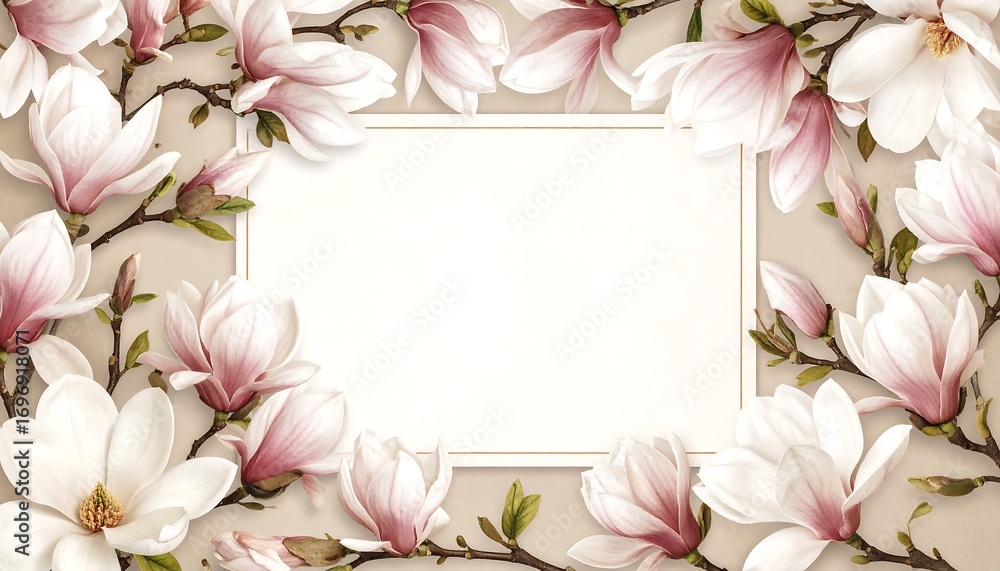 Fototapeta premium Floral frame with magnolia blossoms