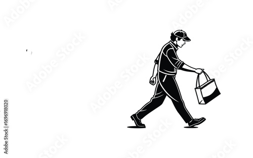 Silhouette of a running young woman with shopping bags