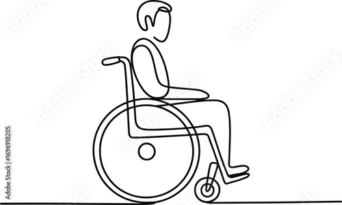 Simple line art of a person sitting in a wheelchair side view icon