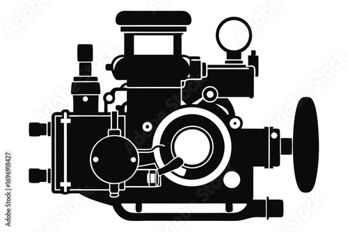 Intricate Silhouette of an Internal Combustion Engine with Various Components Shown Clearly