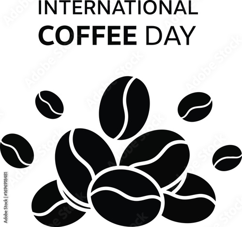 A simple vector illustration of coffee beans with the text international coffee day