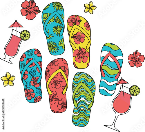Festive Beachwear Flip-Flops with Seasonal Summer Décor