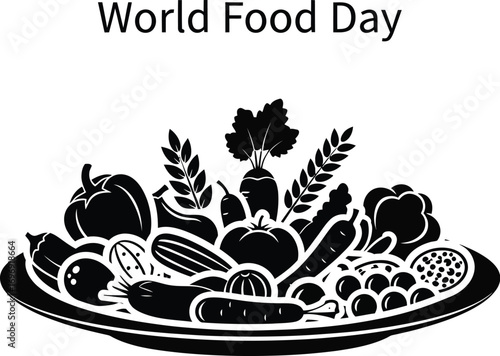World food day illustration featuring fresh vegetables on a plate, promoting healthy eating habits